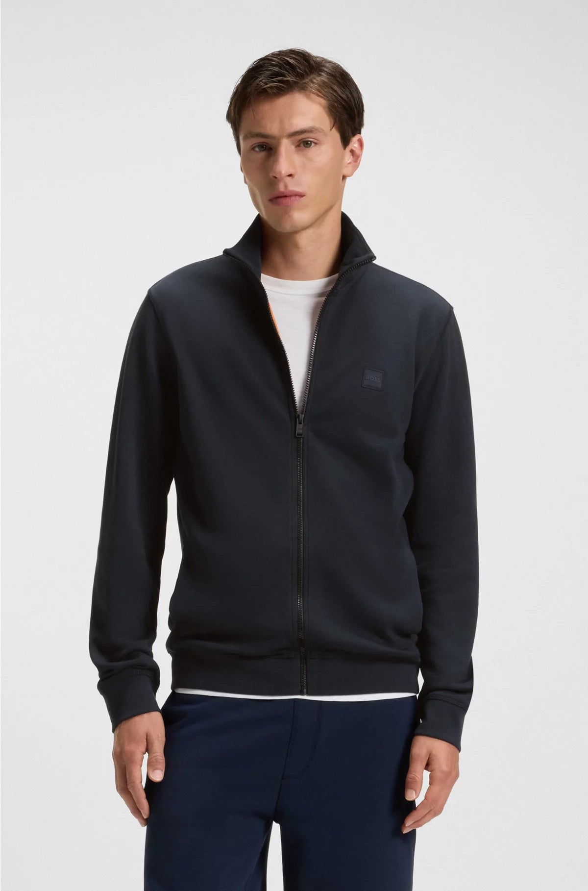 ZIP-UP JACKET IN COTTON TERRY WITH LOGO BADGE