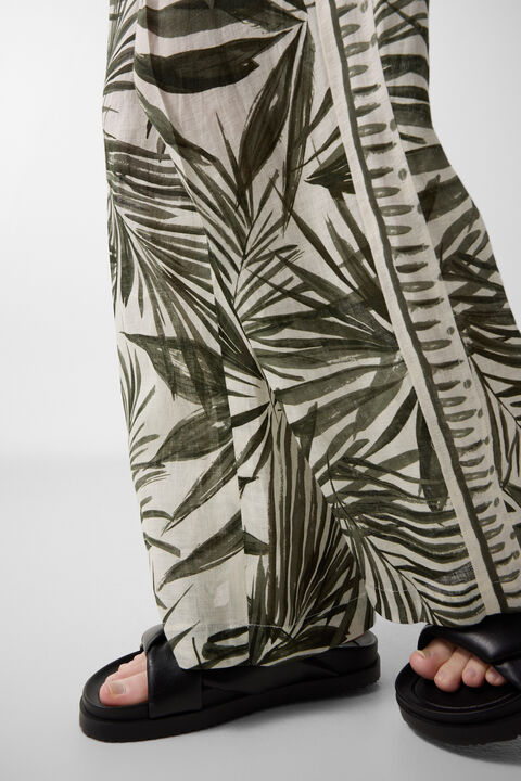 Linen Trousers Gina In Olive Green/Cream