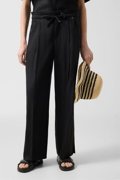 Candy Linen Blend Trousers In Black