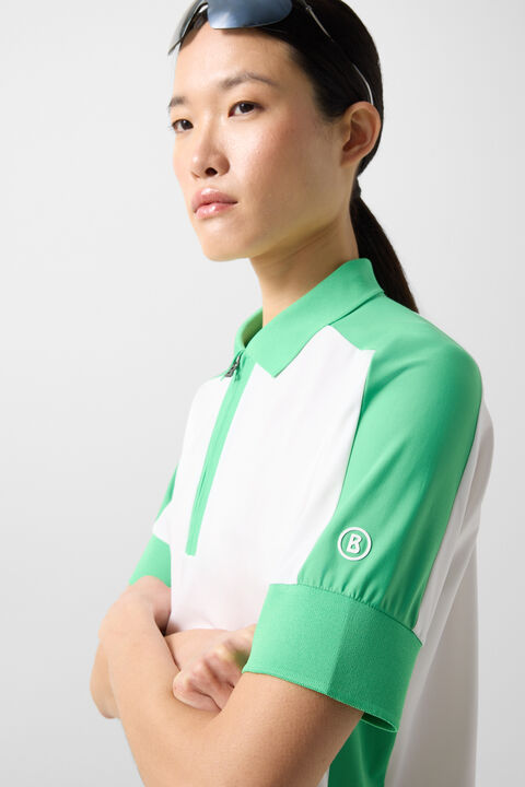 Arabell Functional Short-Sleeved Top In White/Green