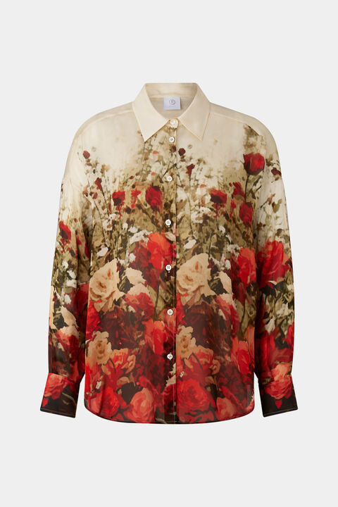 Nadine Chiffon Shirt Blouse In Red/Sand