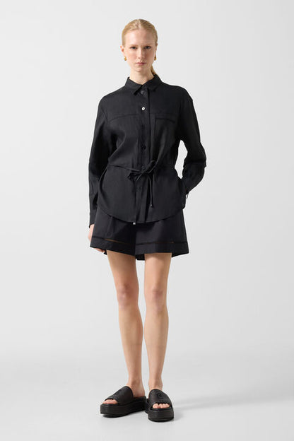 Catrina Linen Blend Blouse In Black