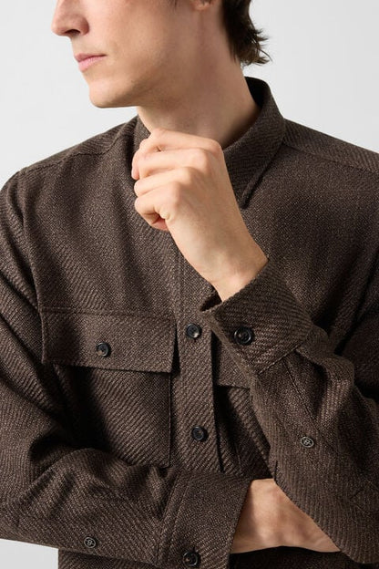 Virgin Wool/Linen Mix Shirt Heiko In Dark Brown