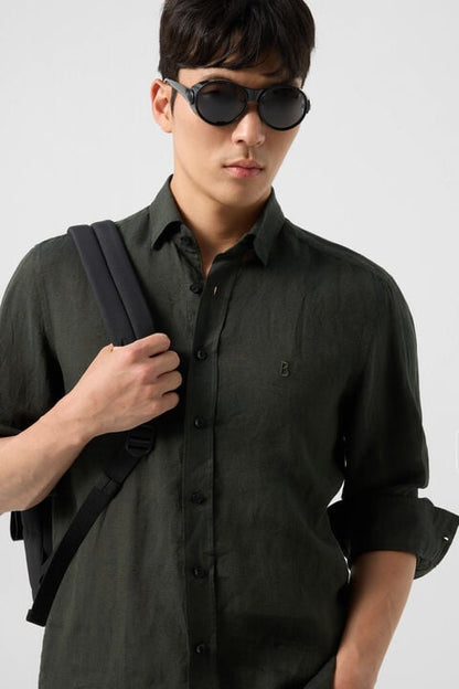 Timi linen shirt in Olive green