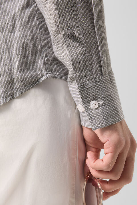 Timi Linen Shirt In Olive Green/White
