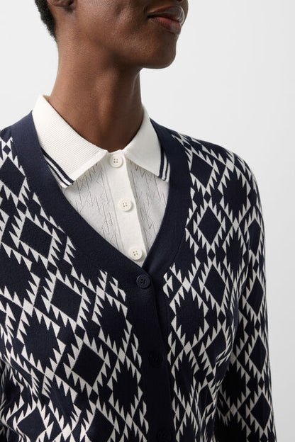 Amber Knit Jacket In Navy Blue/White