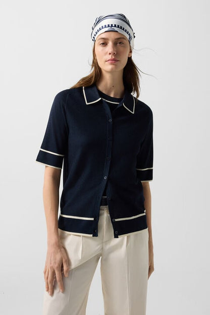 Peaches Silk Knit Jacket In Navy Blue