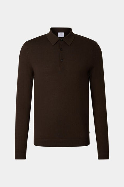 Knitted Polo Long-Sleeved Top Jake In Dark Brown