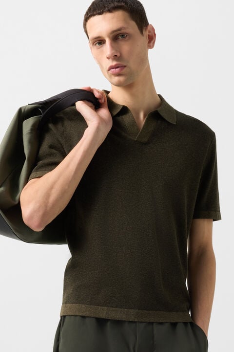 Lyon Knitted Polo Shirt In Olive Green