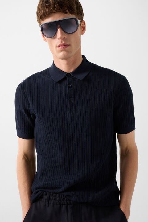 Tobias Knitted Polo Shirt In Navy Blue
