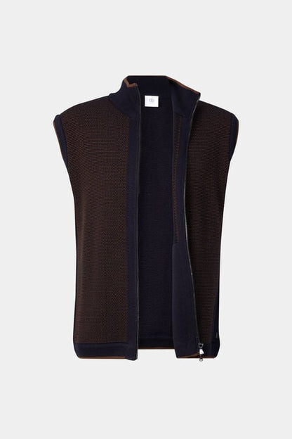 Enzo Knitted Waistcoat In Navy Blue/Brown