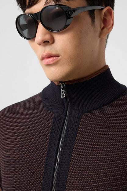 Enzo Knitted Waistcoat In Navy Blue/Brown