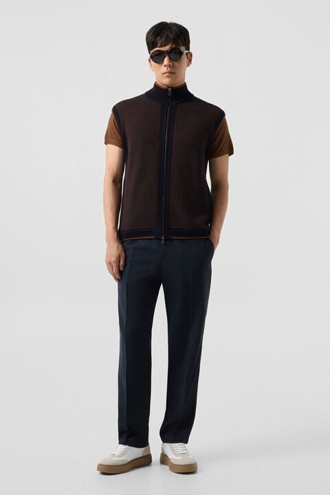 Enzo Knitted Waistcoat In Navy Blue/Brown