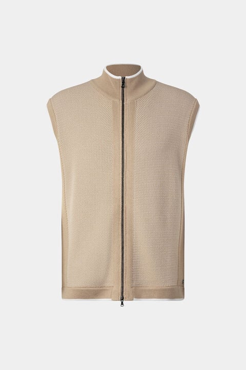 Enzo Knitted Waistcoat In Beige/White