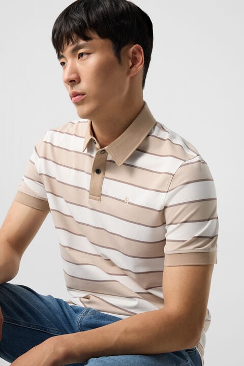 Timo Piqu¨¦ Polo Shirt In Beige/Off-White