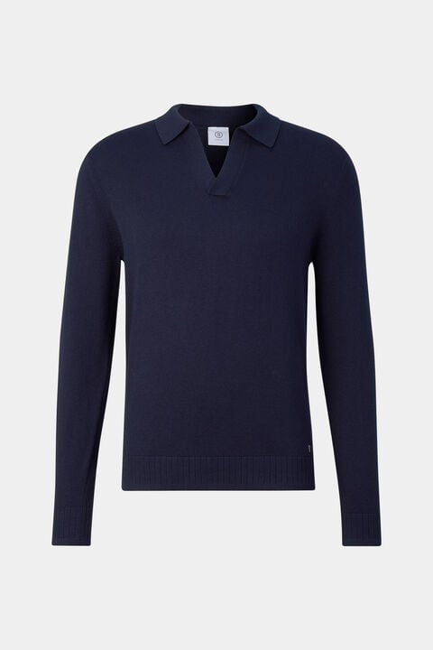 Garry Knitted Polo Long-Sleeved Top In Navy Blue