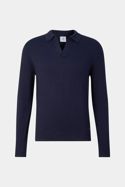 Garry Knitted Polo Long-Sleeved Top In Navy Blue