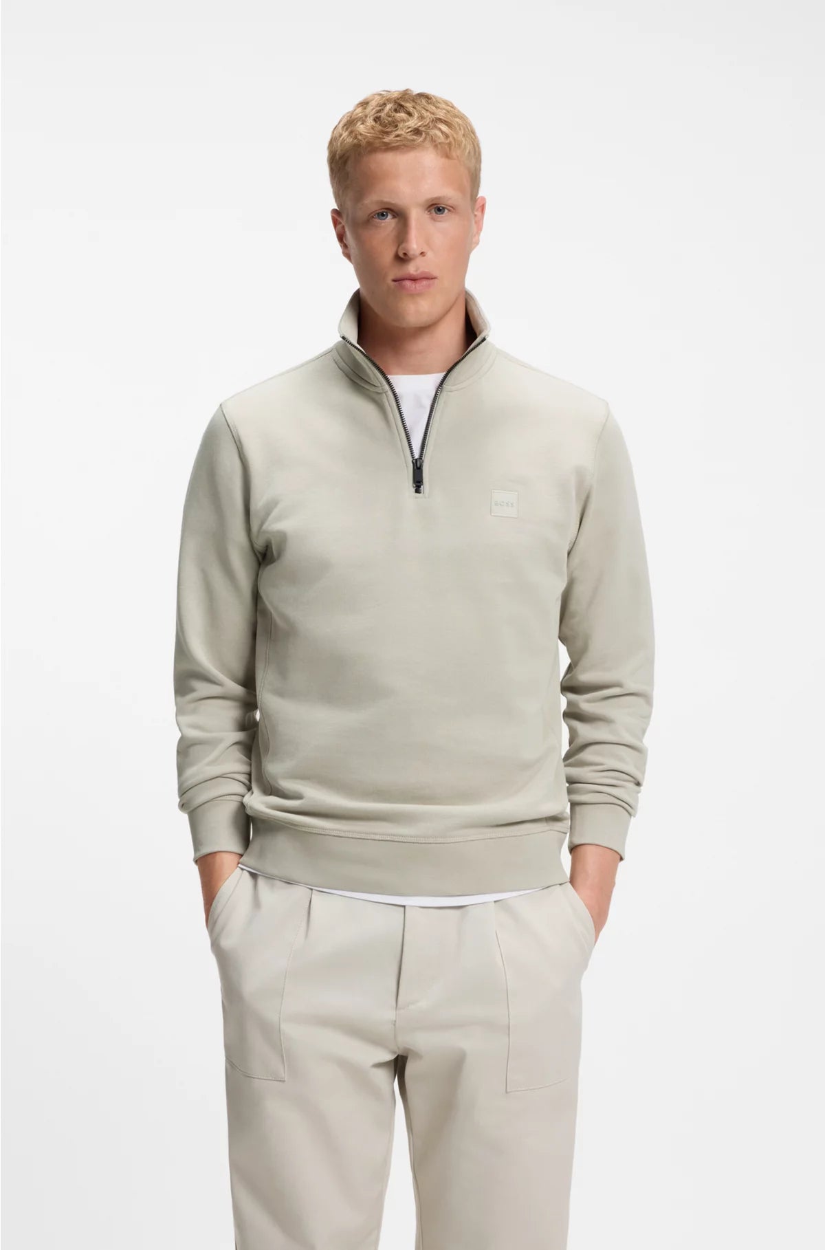 ZIP-NECK SWEATSHIRT IN COTTON TERRY WITH LOGO PATCH