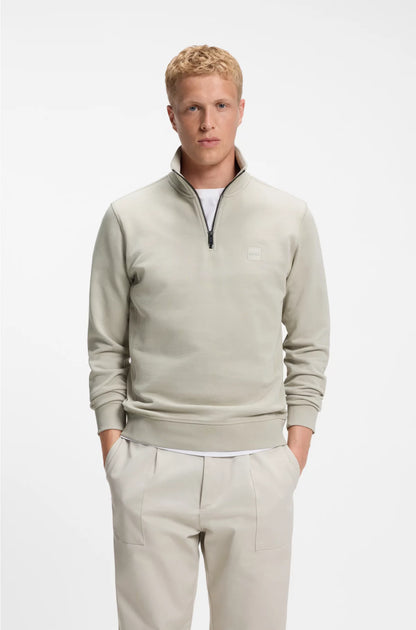 ZIP-NECK SWEATSHIRT IN COTTON TERRY WITH LOGO PATCH