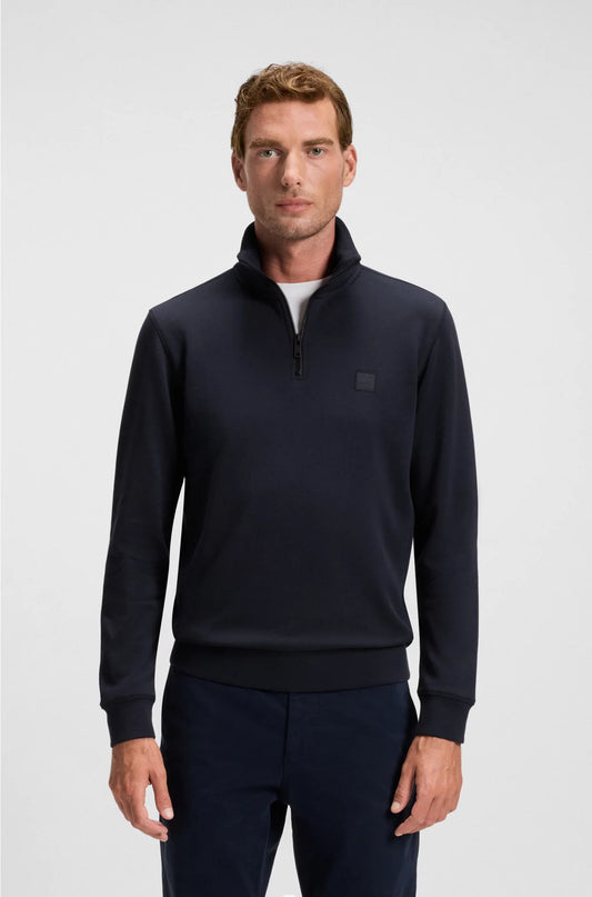 ZIP-NECK SWEATSHIRT IN COTTON TERRY WITH LOGO PATCH