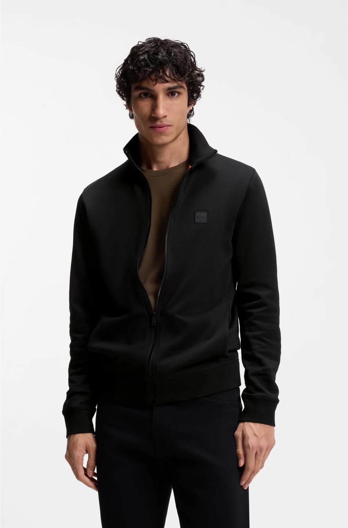 ZIP-UP JACKET IN COTTON TERRY WITH LOGO BADGE