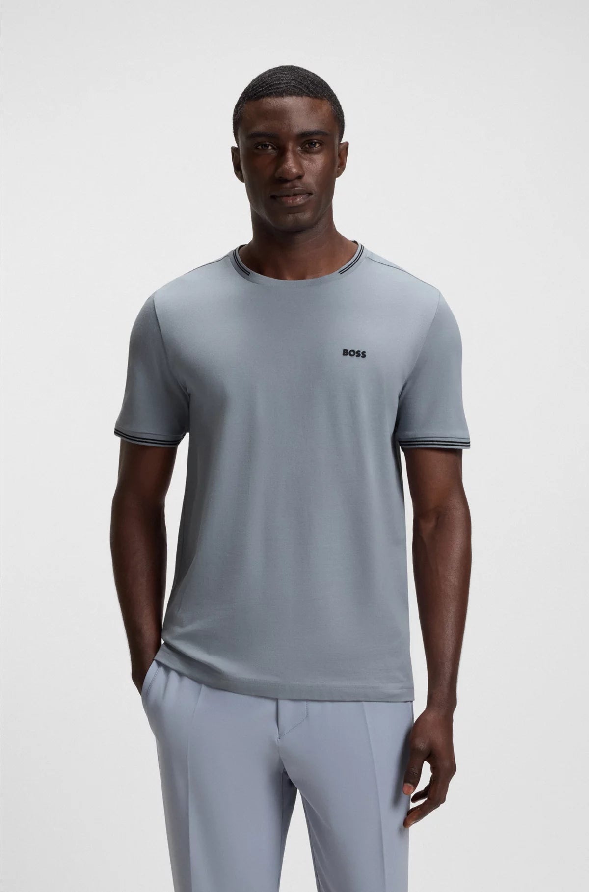 STRETCH-COTTON T-SHIRT WITH STRIPES AND LOGO