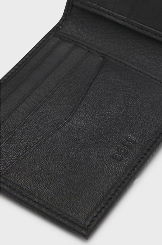GRAINED-LEATHER BILLFOLD WALLET WITH METAL LOGO
