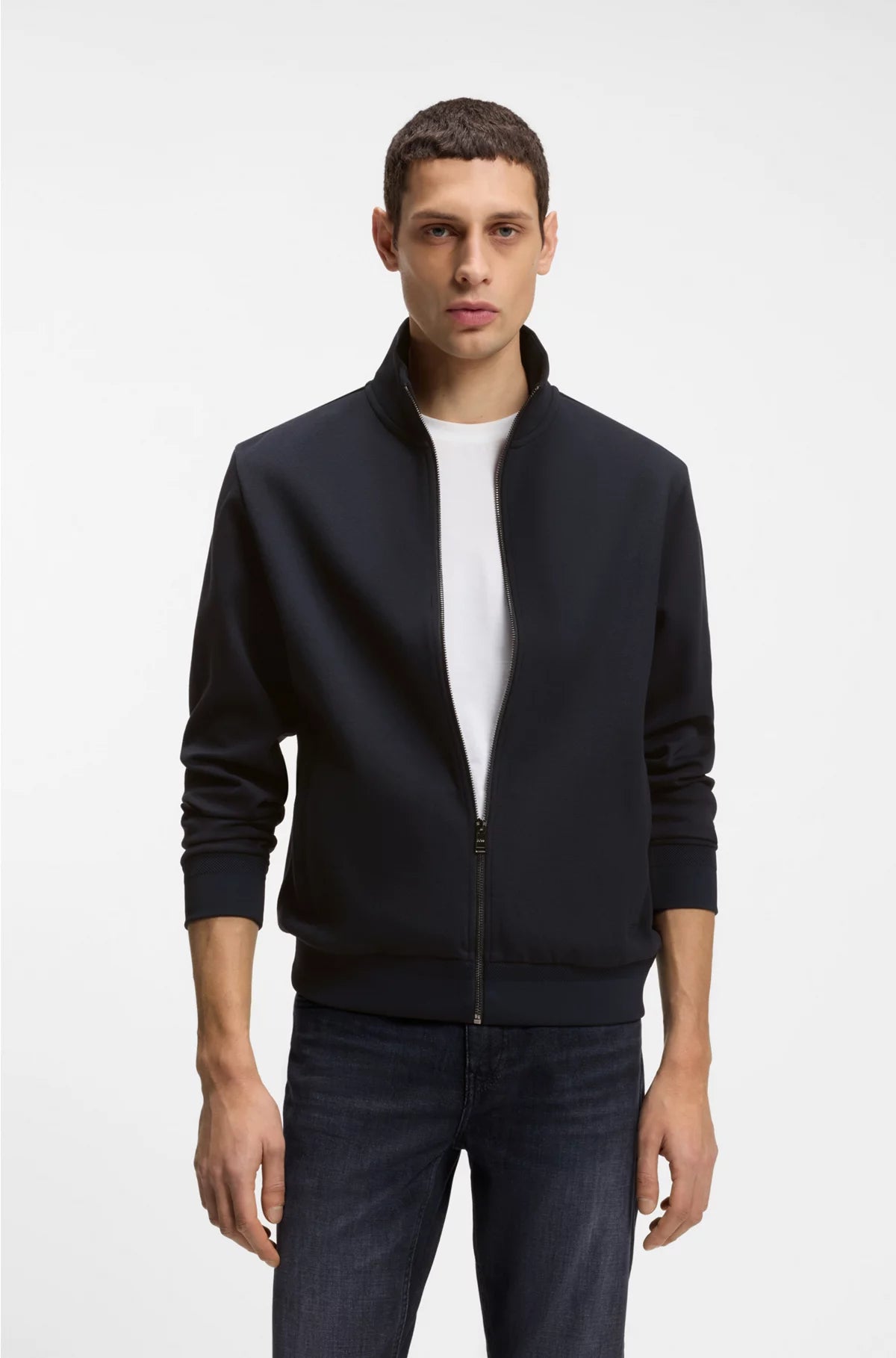 ZIP-UP SWEATSHIRT IN MERCERISED STRETCH-COTTON PIQUE
