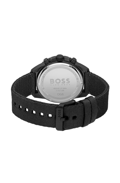 BLACK-DIAL CHRONOGRAPH WATCH WITH FABRIC STRAP