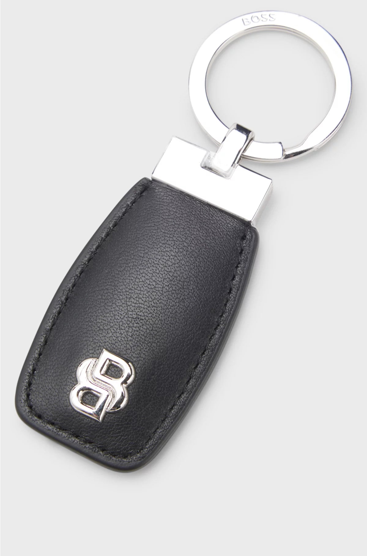 LEATHER KEY RING WITH CHROME DOUBLE B MONOGRAM