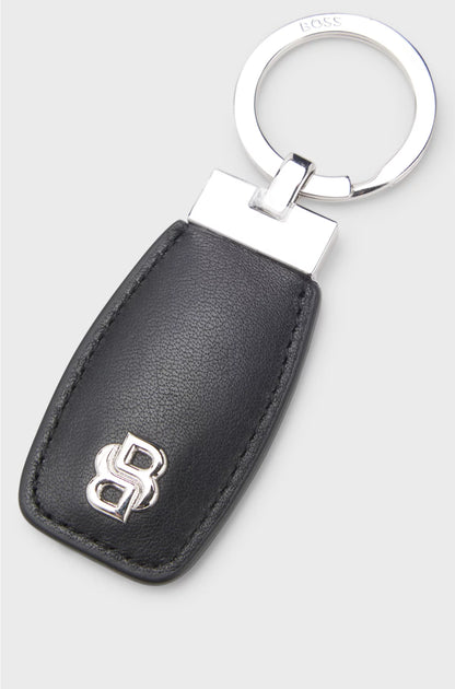 LEATHER KEY RING WITH CHROME DOUBLE B MONOGRAM
