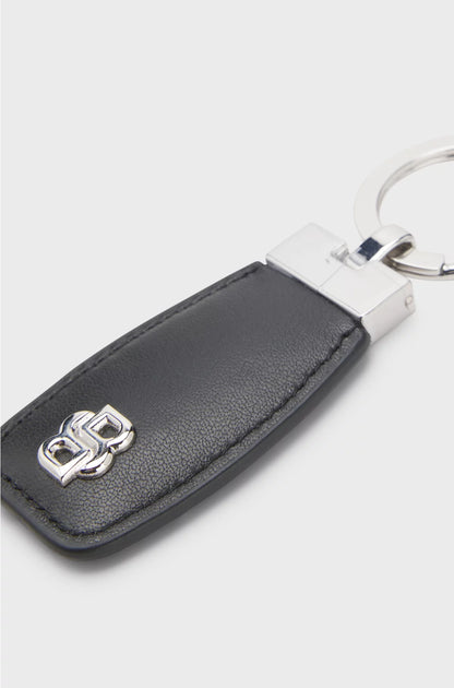 LEATHER KEY RING WITH CHROME DOUBLE B MONOGRAM
