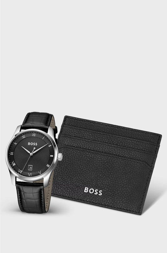 TEXTURED-DIAL WATCH AND CARD HOLDER GIFT SET